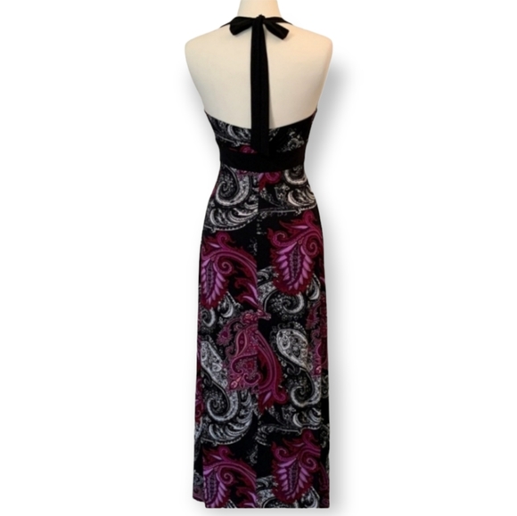Bisou Bisou Maxi Halter Dress Size 4 Black, White, Pink &  Purple Paisley 💜 - Picture 2 of 8